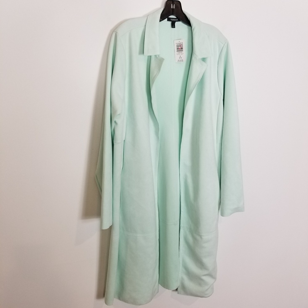 Torrid Mint Green Faux Suede Longline Jacket Sz 2X Open Front - Picture 4 of 10
